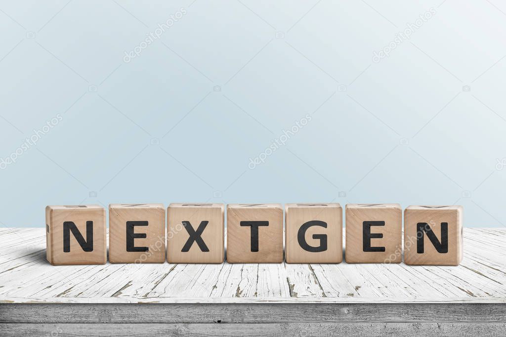 NextGen sign on a plank desk