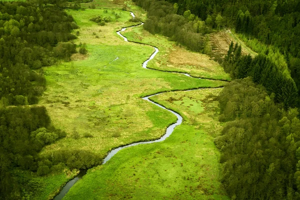 Kurvenreicher Fluss, der durch eine Grünanlage fließt — Stockfoto