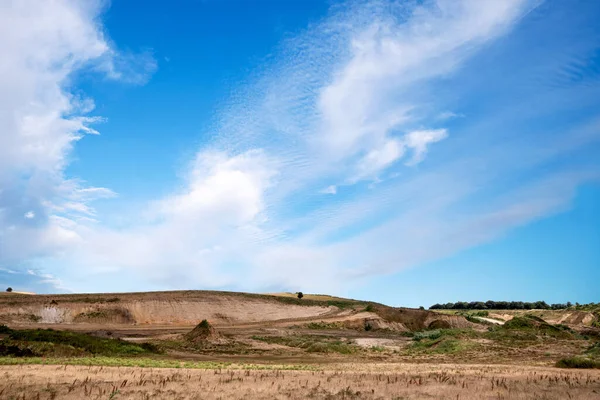 Grus Grop Ett Landsbygdslandskap Med Torr Flora Blå Himmel Sommaren — Stockfoto