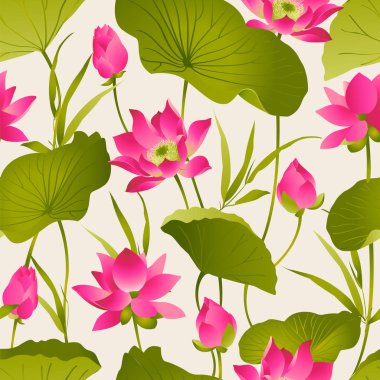 Lotus flowers and leaves on light background clipart