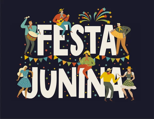 Festa Junina Poster Traditional Brazil Festival Party — Stock Vector