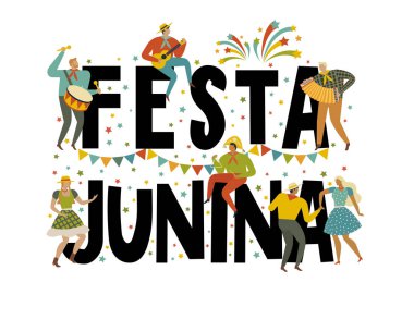 Festa Junina Brezilya June Festivali. Vektör şablonları. Tasarım öğesi kartı, afiş ve diğer kullanım için.