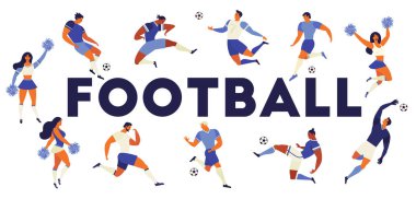 futbol futbolcular ve beyaz arka plan üzerinde izole ponpon kızlar