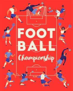 Futbol Futbol oyuncular ponpon kızlar taraftarları izole insan figürleri favori takım vektör çizim merch işaretleriyle ayarla..