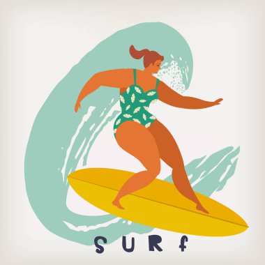 Dalgalar okyanusta yakalamak sörf tahtası olarak sörfçünün poster. Tasarım poster, tişört ya da kart Beach ve Sörfler. Yaz zamanı.