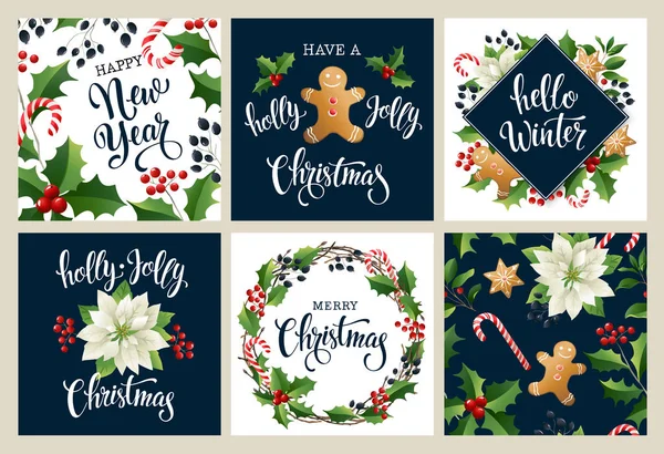 Set Gelukkig Nieuw Jaar Merry Christmas Posters — Stockvector