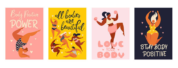 body positive vertical cards, feminism concept