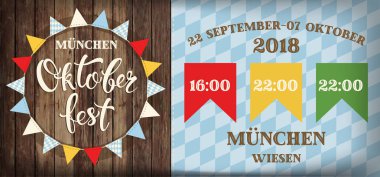 Ahşap tahta, oktoberfest izole içecekler ferahlatıcı ile çekici oktoberfest kutlamaları bayrakları Festivali Afiş Almanca bira festivali anlamına gelir..