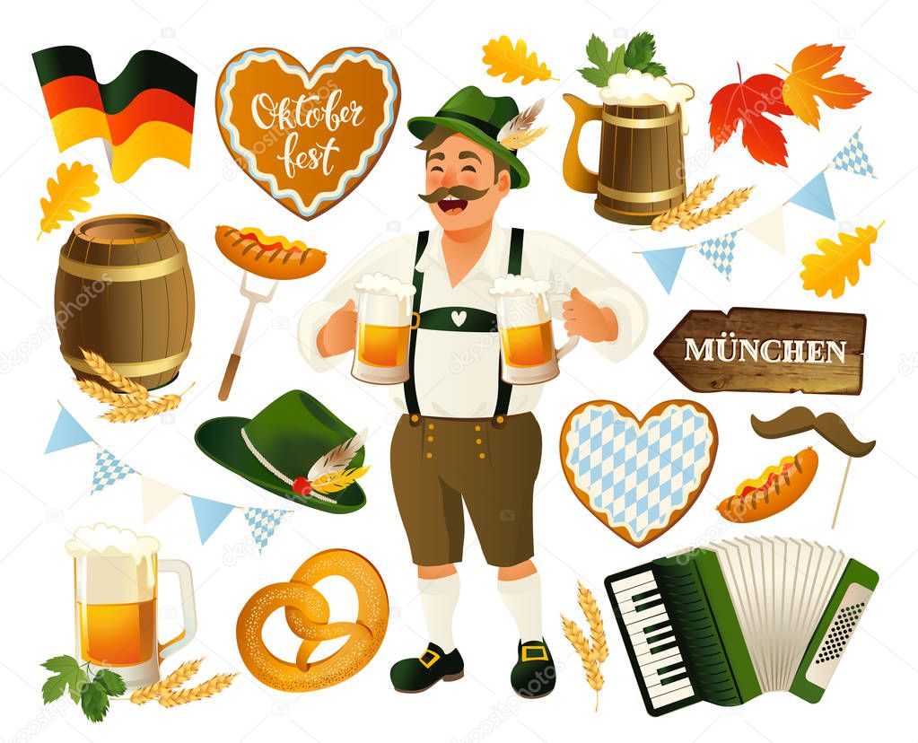 Oktoberfest set vector illustration isolated on a white background.