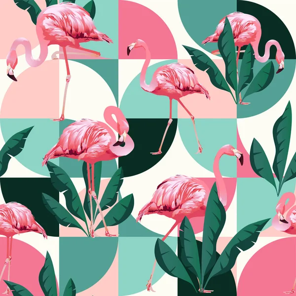 Motif Exotique Sans Couture Avec Feuilles Banane Tropicales Flamants Roses — Image vectorielle