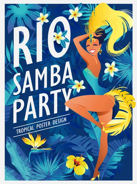 Glückliches Mädchen Das Samba Tanzt Schöne Brasilianerin Festlichem Kostüm Mit — Stockvektor