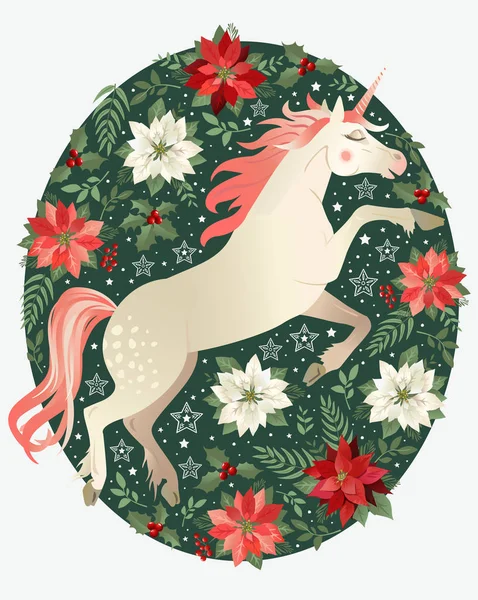 Tête de licorne dessinée à la main avec couronne florale sur fond blanc . — Image vectorielle