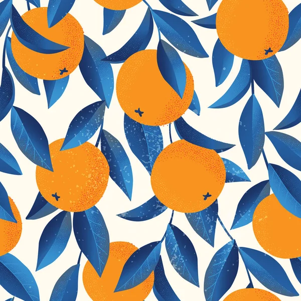 Тропический бесшовный рисунок с апельсинами. Фрукты повторяется фон. Векторная яркая печать для ткани или обоев . — стоковый вектор