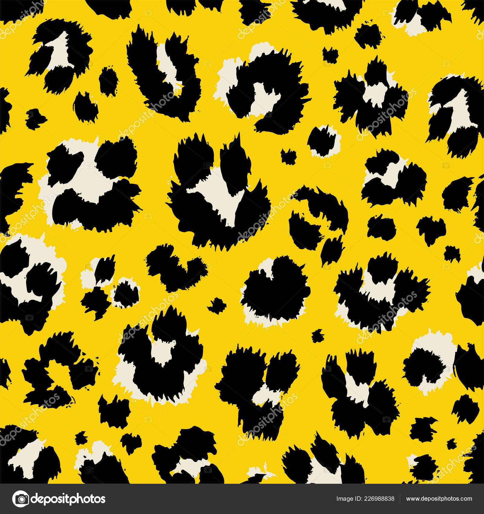 Vector illustration leopard print seamless pattern. Yellow hand
