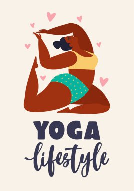 Boyutu genç kadın fitness, yoga, meditasyon, işi ileri bölme. Vücut yaşam tarzı sağlık illüstrasyon Isolated beyaz arka plan üzerinde aşk.