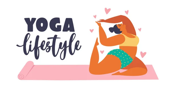 Plus size junge Frauen, die Fitness, Yoga, Forward Split machen. Körper Liebe Lebensstil Gesundheitswesen Illustration isoliert auf weißem Hintergrund. — Stockvektor