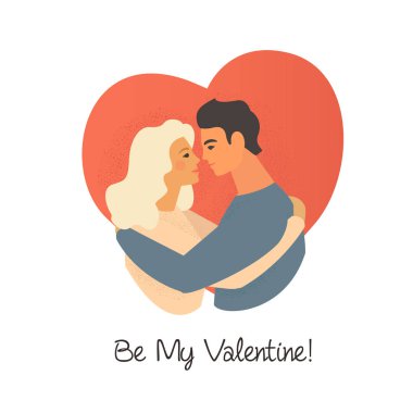 Sevimli çocuk ve kız sıcak sarılma ve beyaz zemin üzerine My Valentine olun. Tatil vektör çizim Sevgililer günü kartpostal, tebrik kartı yeni yıl eğlencesi daveti için.