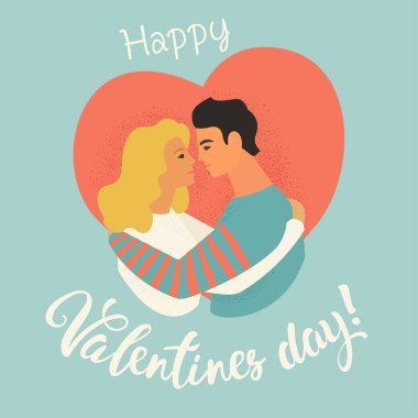 Sevimli çocuk ve kız sıcak sarılma ve beyaz zemin üzerine My Valentine olun. Tatil vektör çizim Sevgililer s gün kartpostal, tebrik kartı, yeni yıl eğlencesi daveti için.