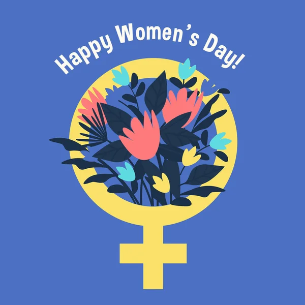 Uluslararası Kadın Gün Poster Kadın Işareti Buket Çiçek Tasarım Şablonu — Stok Vektör