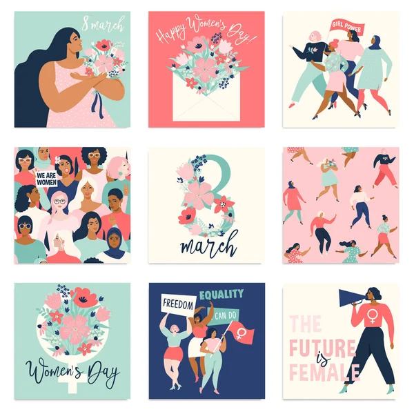 Día Internacional de la Mujer. Plantillas de vectores para tarjetas, carteles, volantes y otros usuarios . — Vector de stock