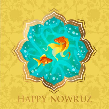 Mutlu Nevruz Farsça yeni yıl çizim Goldfish sembolü hayat. Yeni Yılınız Kutlu Olsun. Vektör çizim.