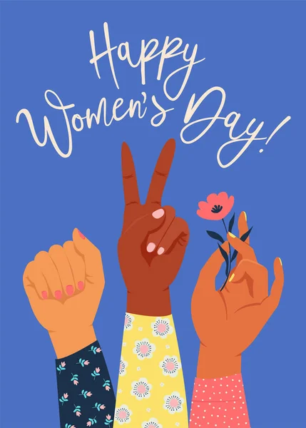 Womens hand with her fist raised up. Girl Power. Feminism concept. — Stock Vector