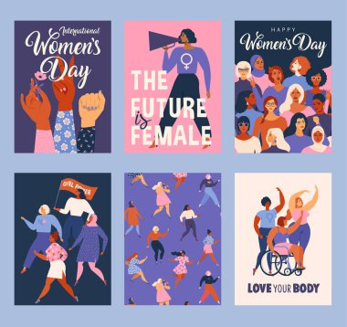 Uluslararası Kadınlar günü. Kartı, poster, afiş ve diğer kullanıcılar için vektör şablonları.