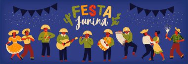 Brezilyalı geleneksel kutlama Festa Junina. Portekizce Brezilya metin adil söz. Festa de Sao Joao. Festival tipografik vektör sanat