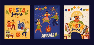 Festa Junina Brezilya June Festivali. Vektör şablonları. Tasarım öğesi kartı, poster, afiş ve diğer kullanım için.