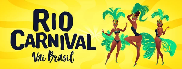 Βραζιλιάνικη Σάμπα Πανό Χορευτές Φορώντας Κοστούμι Φεστιβάλ — Διανυσματικό Αρχείο