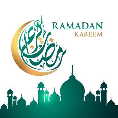 Ramazan Kareem ay Arapça hat, afiş, davetiye, poster, Müslüman topluluk Festivali kutlamaları için kart için şablon.