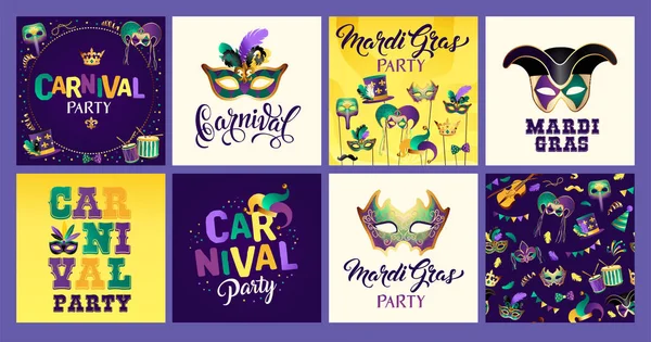 Mardi Gras karnevál készlet ikonok, design elem. — Stock Vector