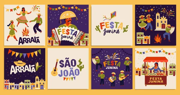 Festa Junina. Las plantillas vectoriales para la fiesta latinoamericana, la fiesta de junio de Brasil. Diseño para tarjeta, póster, pancarta, volante, invitación . — Archivo Imágenes Vectoriales