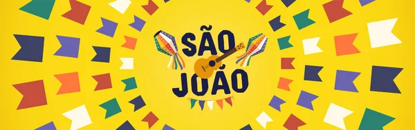 Fête traditionnelle brésilienne Festa Junina. Texte portugais brésilien disant Hurray Saint John. Festa de Sao Joao. Art vectoriel typographique festif . — Image vectorielle
