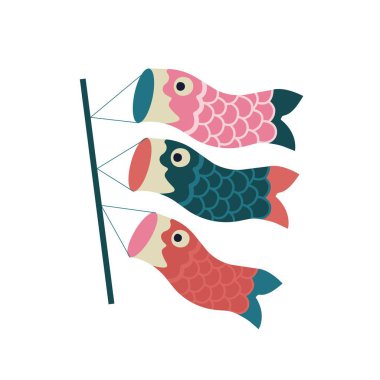 Koinobori sazan streamer. Balık Uçurtma. Geleneksel Japon Çocuk Bayramı'nı kutluyor. Vektör çizimi.