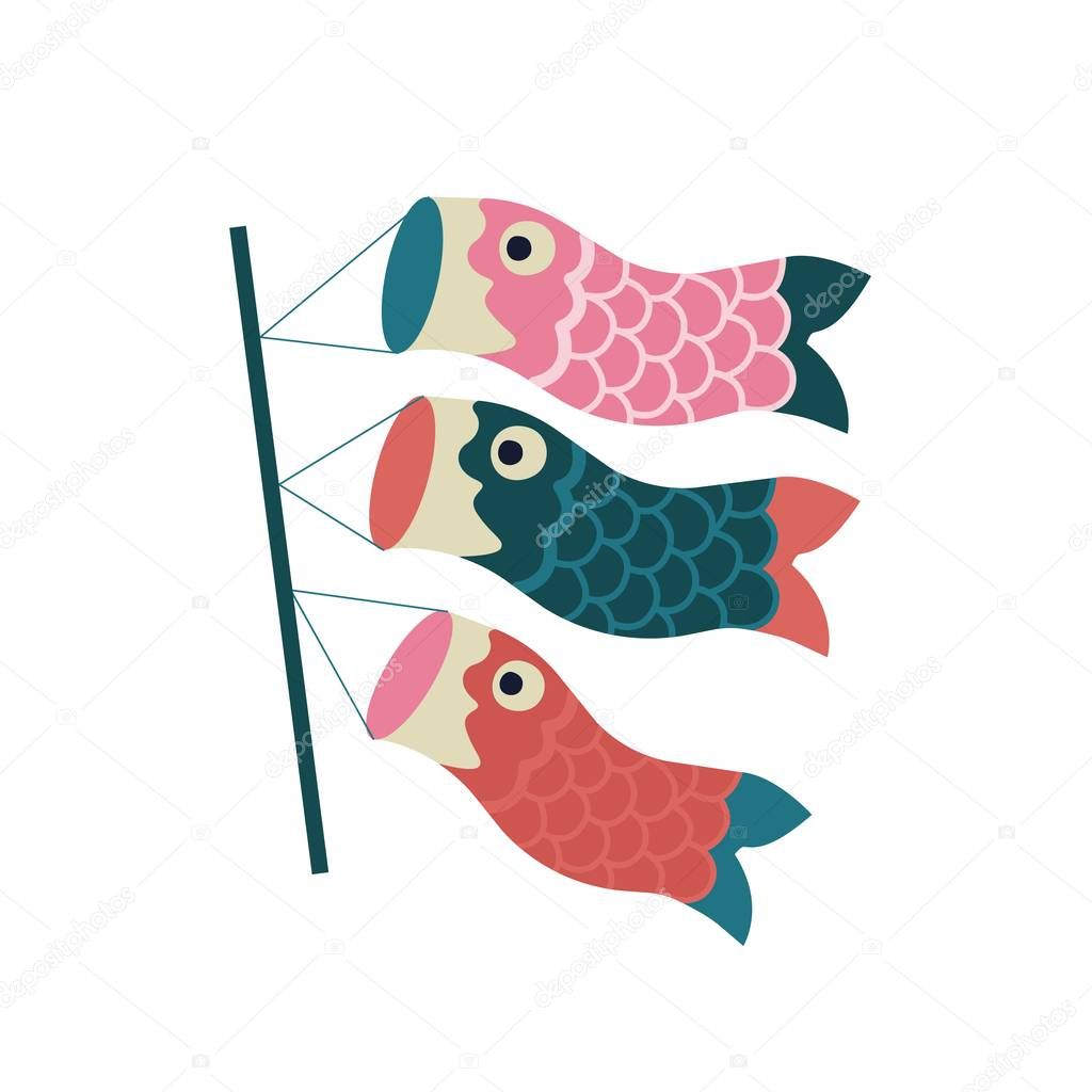 Koinobori carp streamer. Fish Kites. Traditional japanese Celebrating Children's Day. Vector illustration.