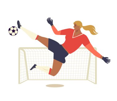 Womens Avrupa futbol, futbol oyuncusu düz vektör illüstrasyon.