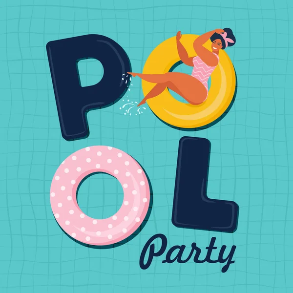 Pool Party Einladung Vektor Illustration. Blick von oben auf das Schwimmbad mit Schwimmbecken. — Stockvektor