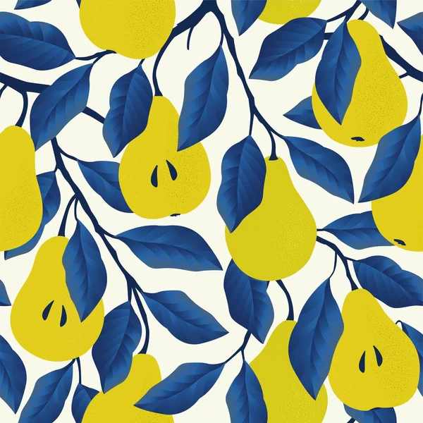 Nahtloses Muster mit gelber Birne. Fruchthintergrund. Vector Print für Stoff und Tapete. — Stockvektor