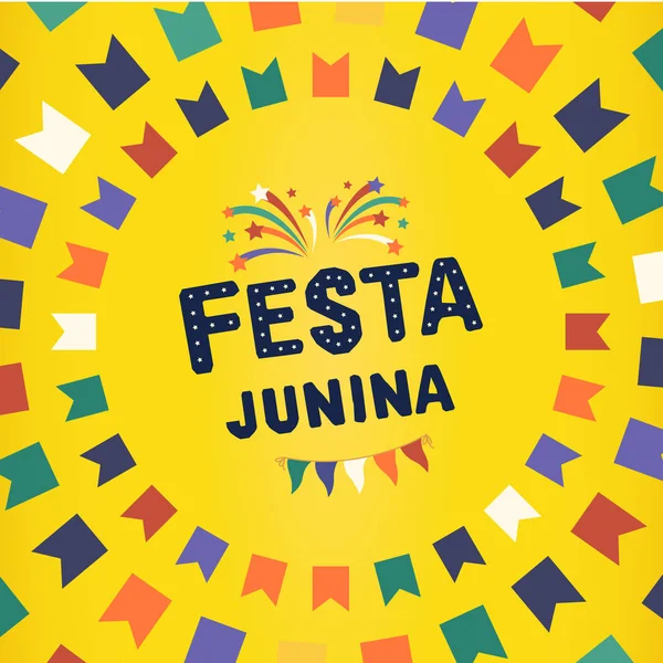 Braziliaanse traditionele viering Festa Junina. Portugese Braziliaanse tekst die hurray Saint John zegt. Festa de Sao Joao. Feestelijke typografische vector kunst. — Stockvector