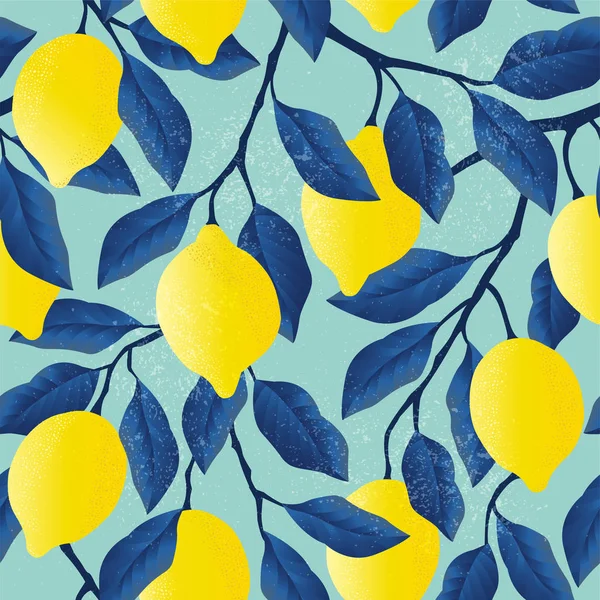 Tropisches nahtloses Muster mit leuchtend gelben Zitronen. — Stockvektor