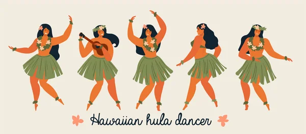 Bailarinas hawaianas hula joven mujer bonita. Ilustración vectorial . — Archivo Imágenes Vectoriales