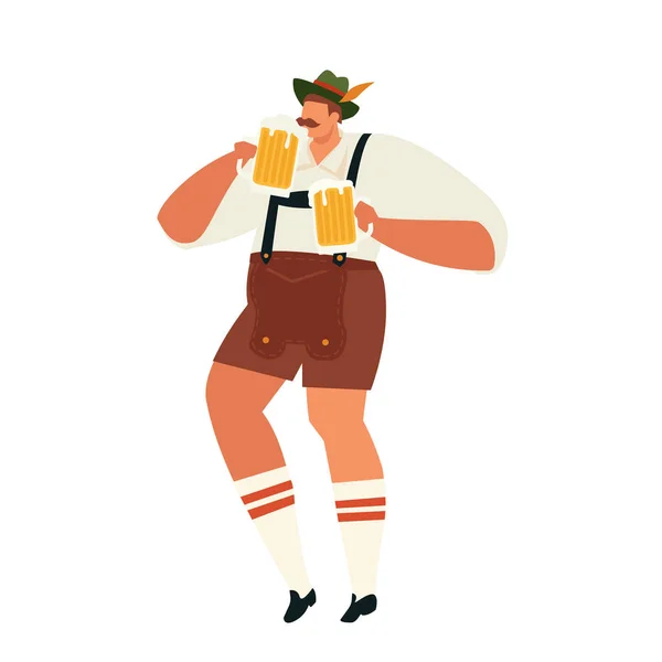 Ilustración del hombre de Oktoberfest celebrando. Ilustración plana del vector del concepto del partido . — Vector de stock