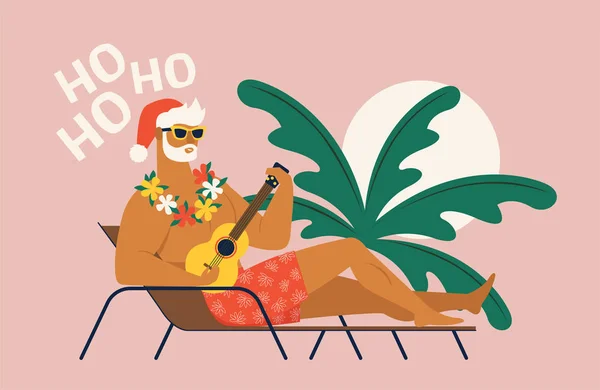 Férias de verão com Papai Noel. Ilustração vetorial plana . — Vetor de Stock