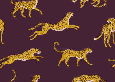 Leopard pattern with tropical leaves. Vector seamless texture. clipart