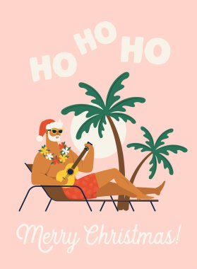 Tatil ya da Noel Baba 'yla tatil. Düz vektör illüstrasyonu.