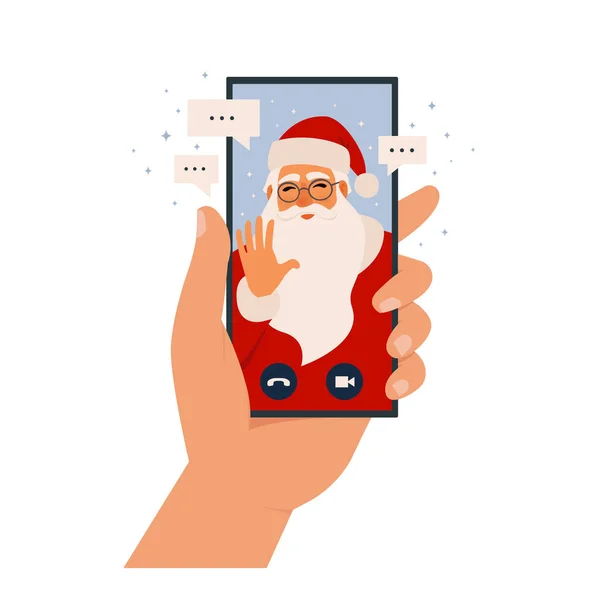 Videoanruf Beim Weihnachtsmann Online Chat Handy App Bleiben Sie Hause — Stockvektor