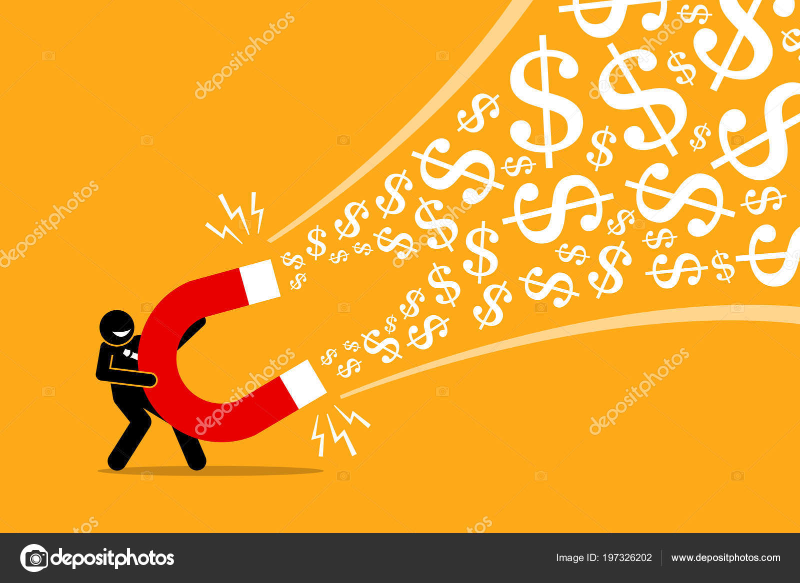 businessman using big magnet attract money vector artwork