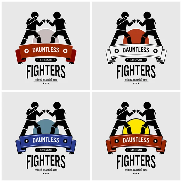 MMA mixed martial arts logo design. Vector artwork of fighters club, match, and tournament.
