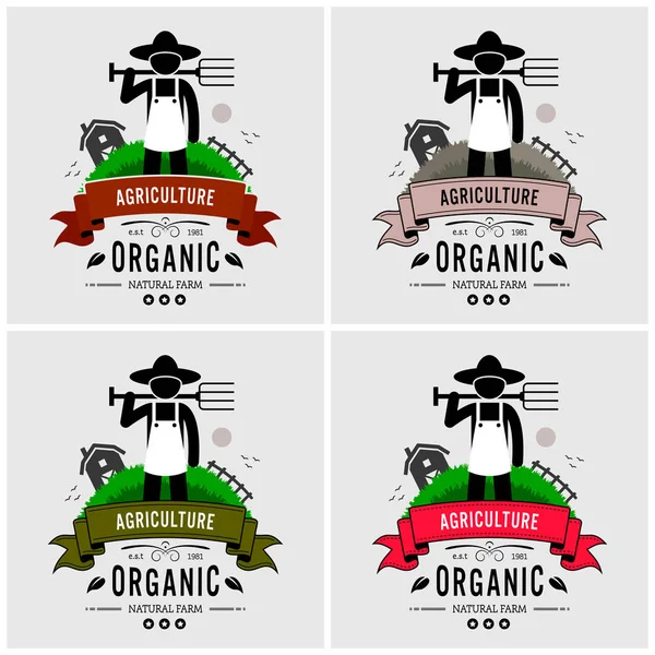 Farmer Farming Logo Design Vector Artwork Farmer Posing Front Crop — Stock Vector